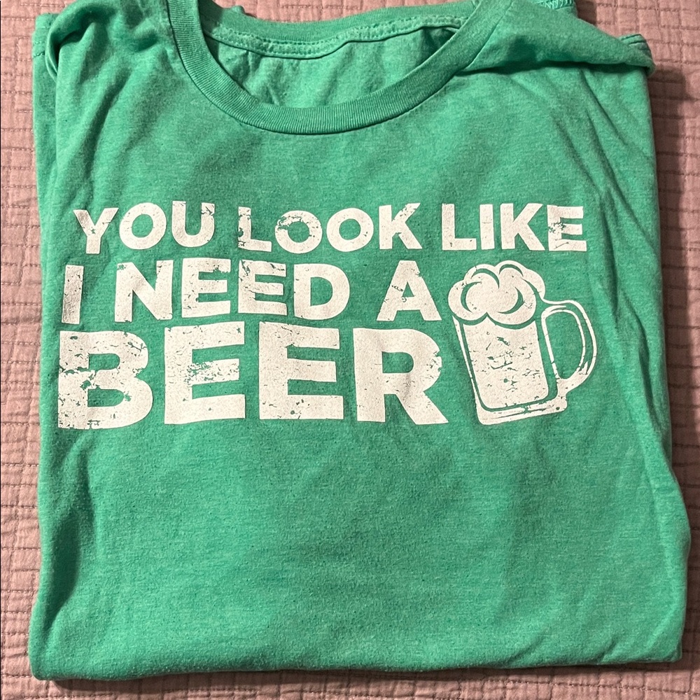 St Patrick’s day Y shirt Green Graphic Tee with Beer Print XXL